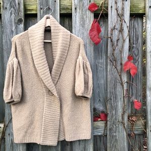 BCBG Short Puff Sleeve Camel Cardigan